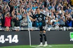 Kervin Arriaga celebrates after scoring a goal for Minnesota United against Sporting Kansas City on June 1 at Allianz Field.