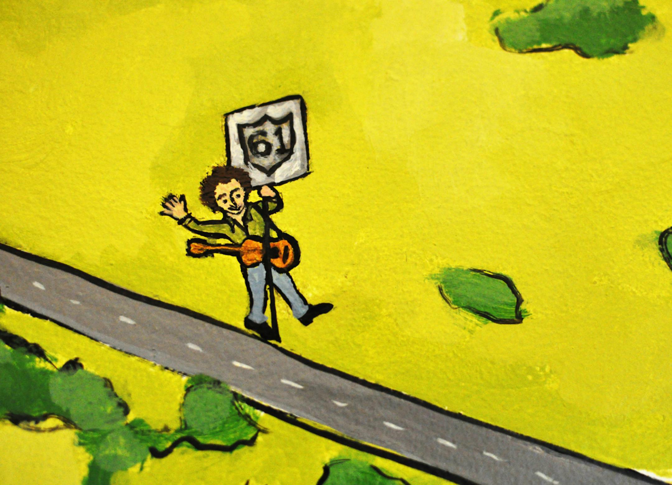 Even Bob Dylan made it into artist Julie Prairie's final mural at Wescott Library in Eagan. Photo by Liz Rolfsmeier, Special to the Star Tribune