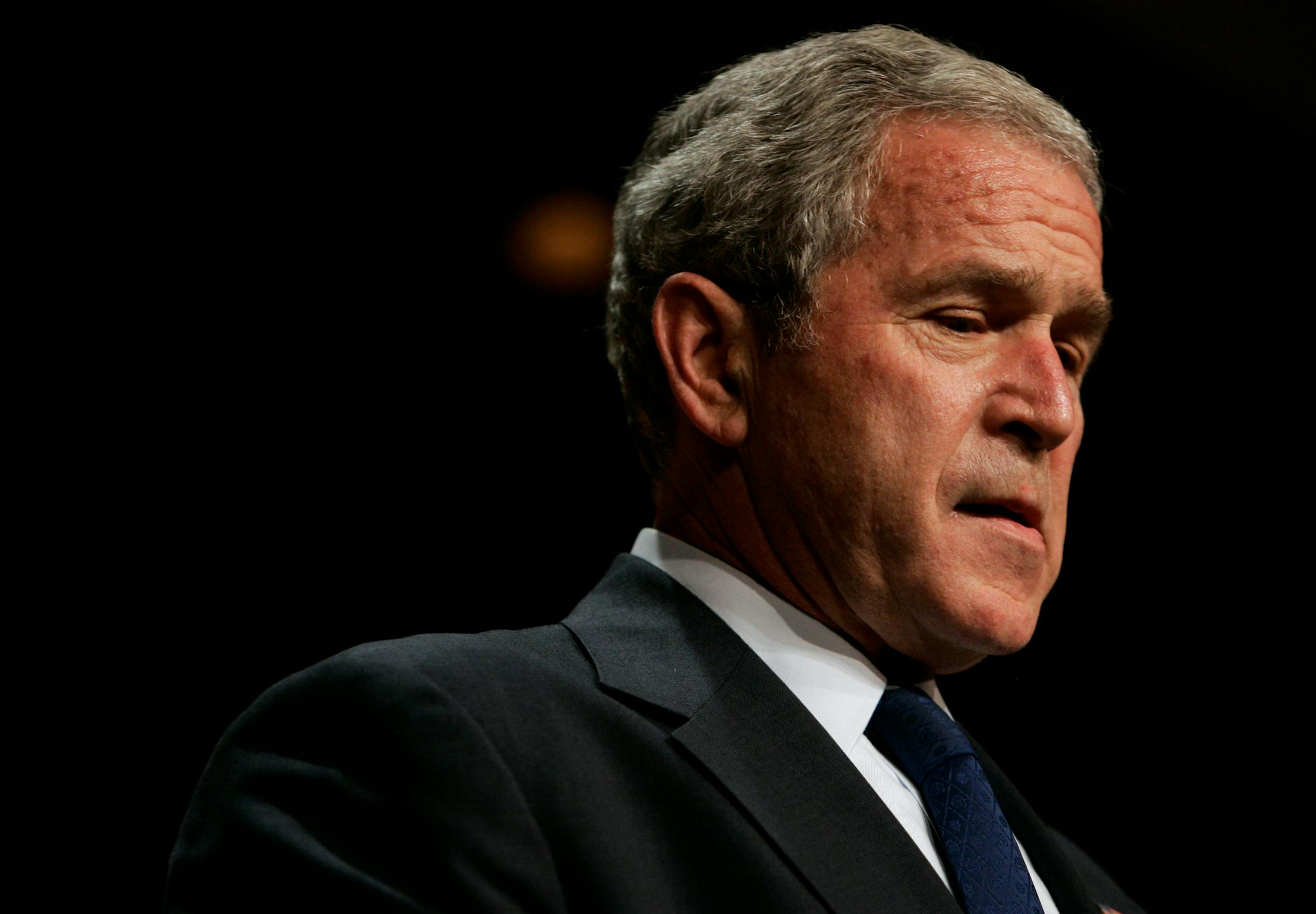 President Bush pauses during remarks about the economy and judicial appointments Monday, Oct. 6, 2008, in Cincinnati.