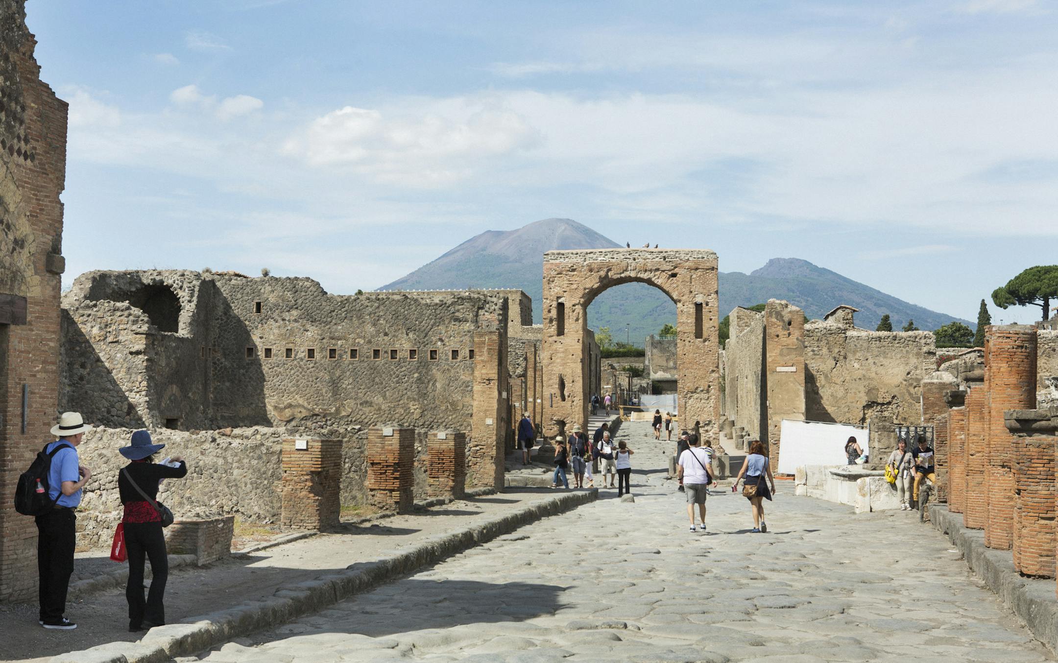 The archaeological site of Pompeii, with Mount Vesuvius in the background, in Italy, Sept. 29, 2015. Using a CT scanner, a team of researchers hopes to gather information about the long-perished residents’ habits and lifestyles, and possibly to dispel presumptions. (Gianni Cipriano/The New York Times)