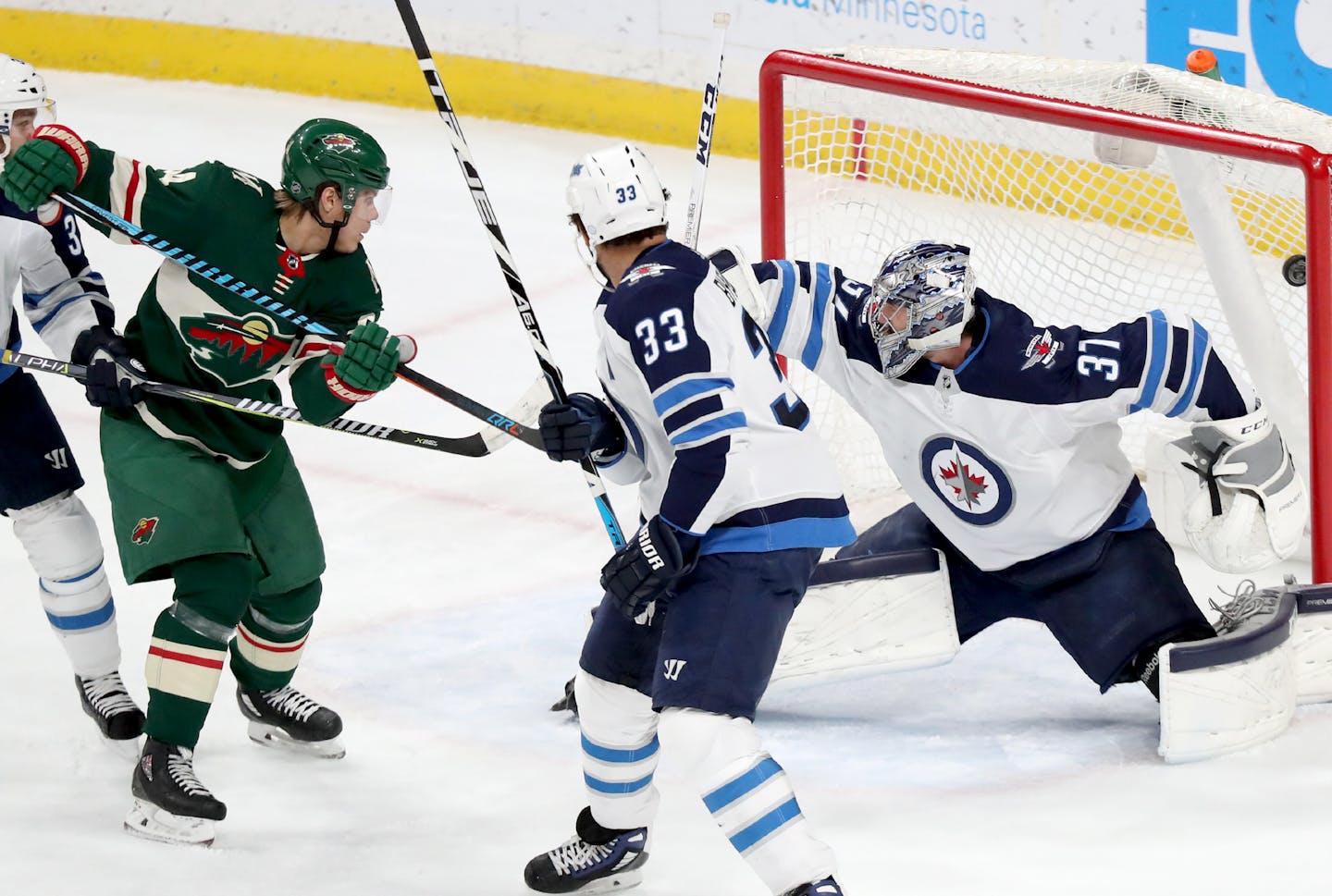 The Minnesota Wild's Mikael Granlund (64) scores on Winnipeg Jets goalie Connor Hellebuyck (37) during the first period Saturday, Jan. 13, 2018, at the Xcel Energy Center in St. Paul, MN. ] DAVID JOLES &#xef; david.joles@startribune.com Vancouver Canucks versus the Minnesota Wild
Charlie Coyle