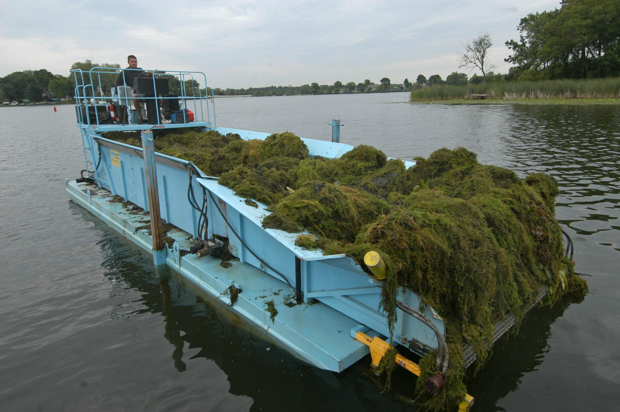 Milfoil harvesters worked to cut the invasive weed on Lake Minnetonka.