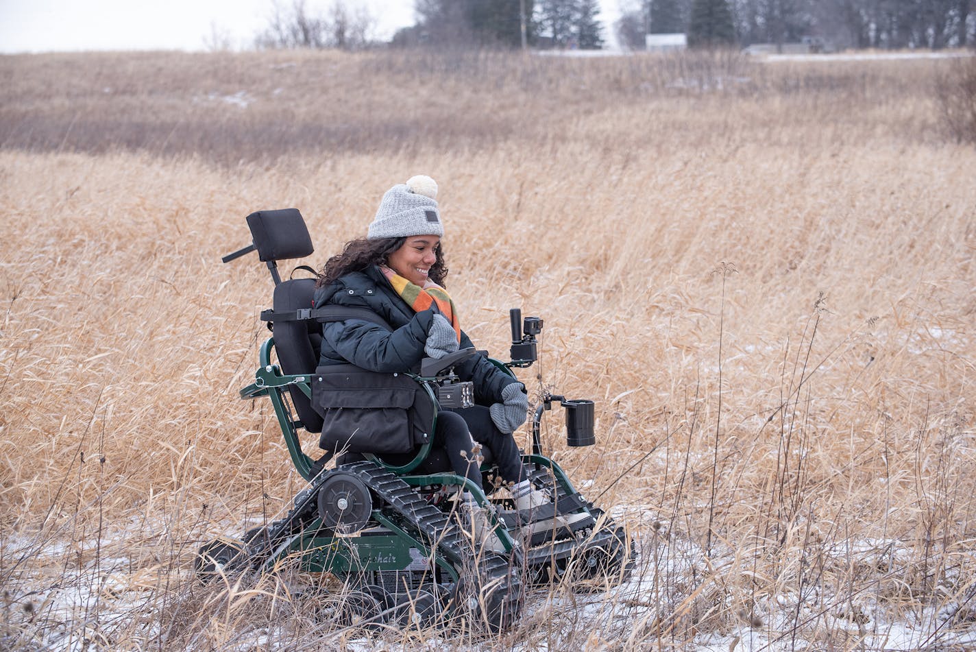 Brittanie Wilson was invited to test an Action Trackchair at Myre-Big Island State Park, east of Albert Lea. Wilson was born with arthrogryposis, a disease that affects the joints.