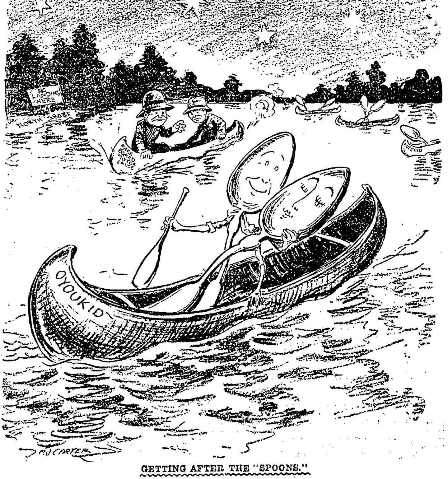 &#x201c;Getting After the &#x2018;Spoons&#x2019;&#x2009;&#x201d; editorial cartoon from the Minneapolis Morning Tribune June 29, 1913, that appeared on the front page.