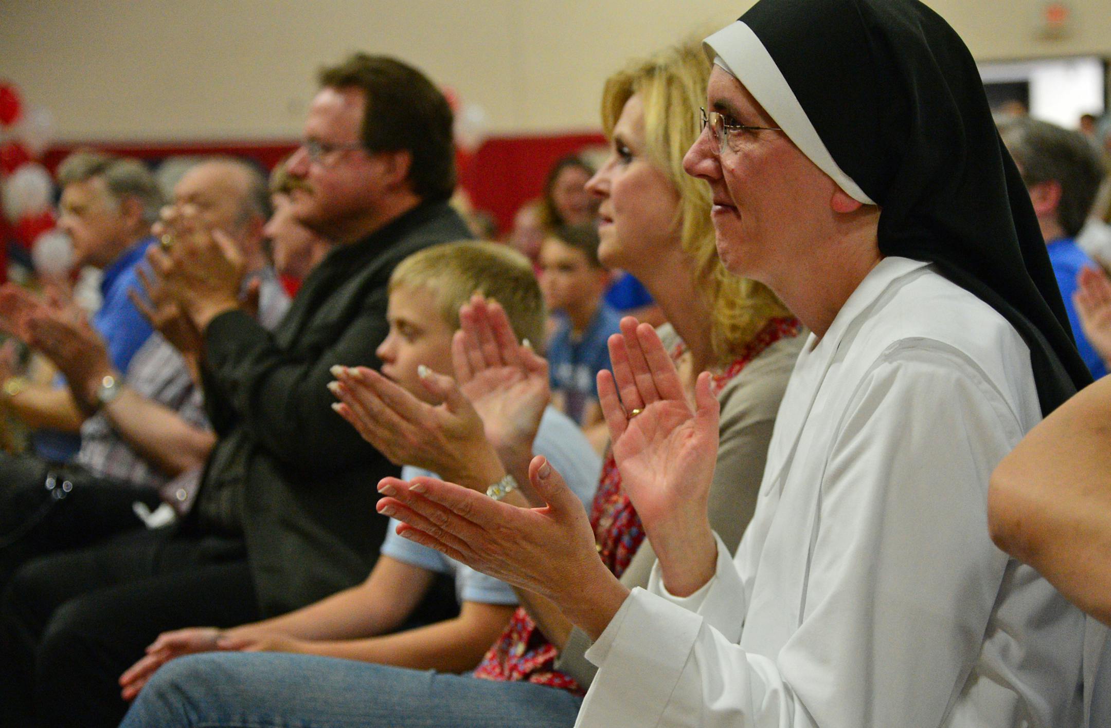 Sister Mary Kathleen Roth teaches first grade at St Agnes School and was among the hundreds that were at the announcement celebrating plans for a new $16.7 million student activities center] Rescued from possible closure seven years ago, St. Agnes School in St. Paul's Frogtown neighborhood has rebounded strongly, building up its enrollment, securing national honors and now, on Thursday, celebrating plans for a new $16.7 million student activities center. The center, to be built on the site of th