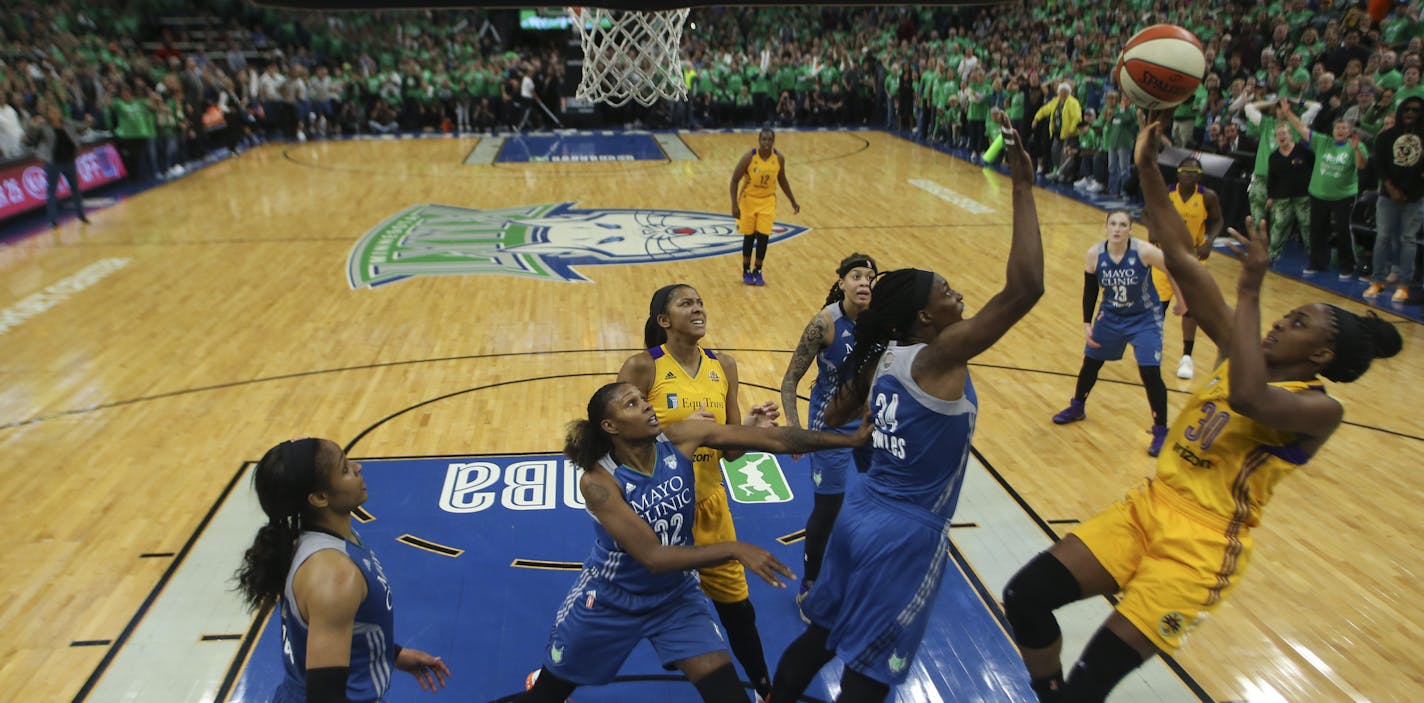 Los Angeles Sparks forward Nneka Ogwumike (30) hit the winning basket with just seconds left in the game. ] JEFF WHEELER &#xef; jeff.wheeler@startribune.com The Minnesota Lynx lost to the Los Angeles Sparks 77-76 in the winner-take-all Game 5 of their WNBA Finals series Thursday night, October 20, 2016 at Target Center in Minneapolis. ORG XMIT: MIN1610202134473045