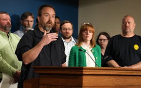 Dan Gorman, a correction officer at Stillwater for 20 years, speaks alongside allied labor unions, fellow correctional officers, and staff of the Depa