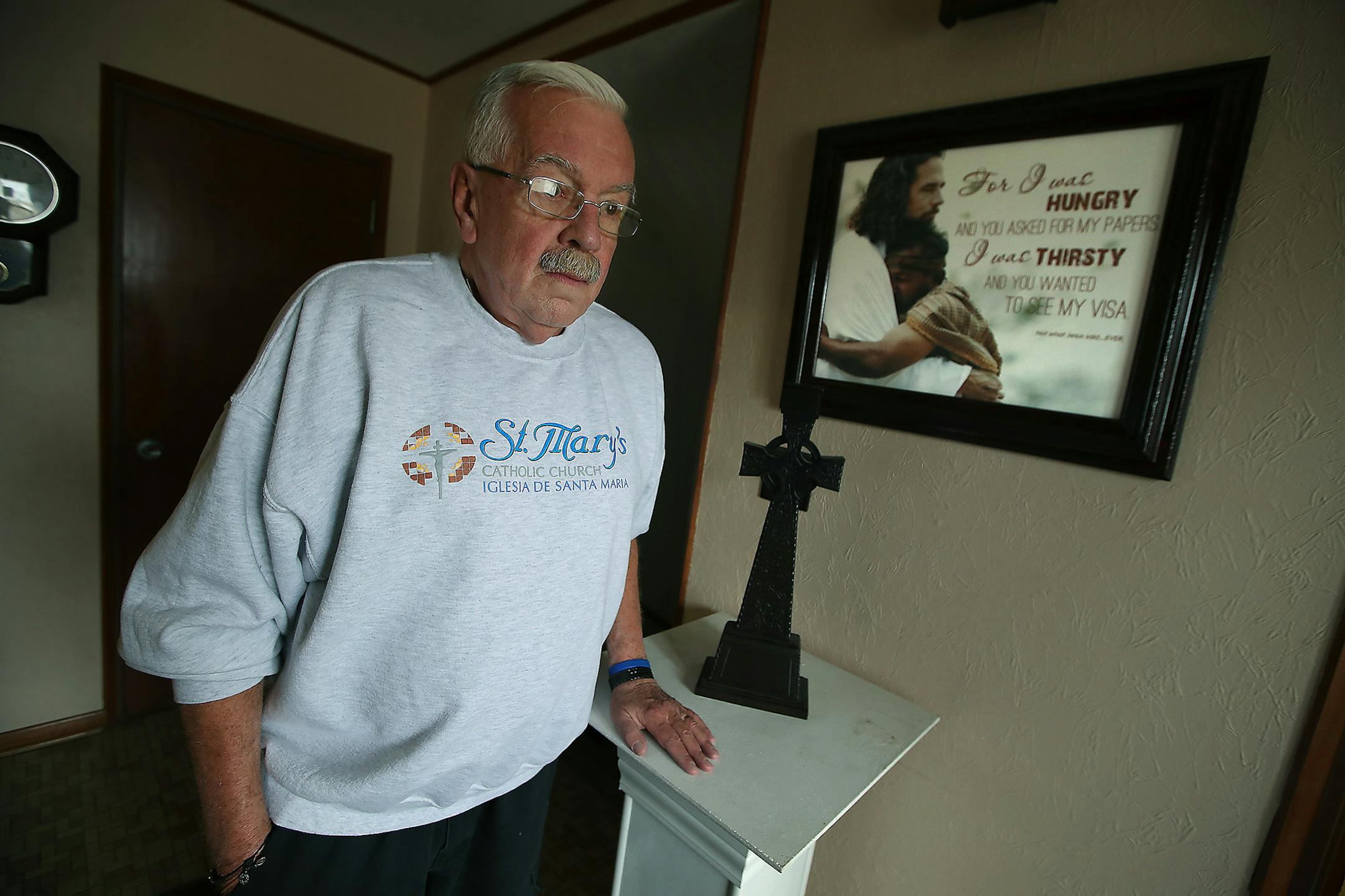 Father Jim Callahan of St. Mary's Catholic Church has supported and helped established the church as a sanctuary and some of its parishioners have volunteered to open their houses to undocumented neighbors if ICE comes to town, Thursday, February 23, 2017 in Worthington, MN.