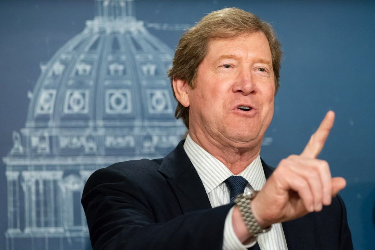 U.S. Rep. Jason Lewis at a press conference at the State Capitol. Lewis is dismissing concerns about newly surfaced audio of the former talk radio host wondering why he couldn't call a woman "a slut." The first-term Republican made the comment in 2012 while filling in for conservative host Rush Limbaugh.