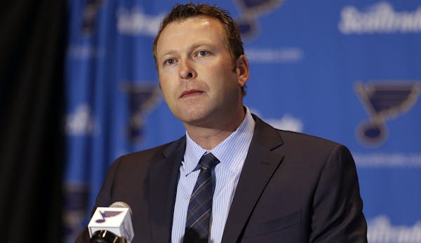 St. Louis Blues' Martin Brodeur announces his retirement from NHL hockey during a news conference, Thursday, Jan. 29, 2015, in St. Louis. Brodeur fini