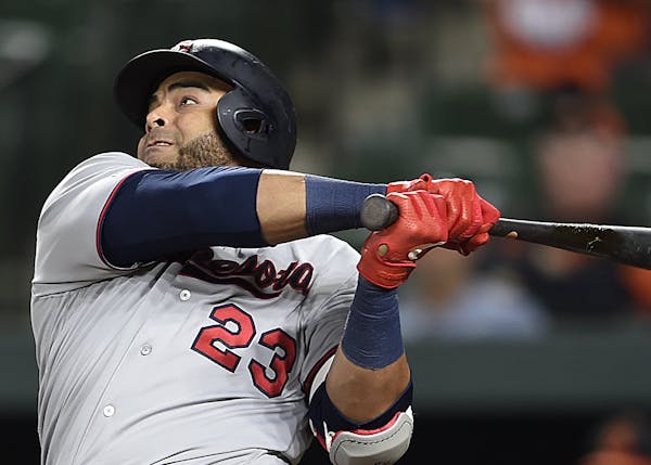 Minnesota Twins Nelson at bat against the Baltimore Orioles, in a baseball game, Saturday, April 20, 2019, in Baltimore. (AP Photo/Gail Burton)
