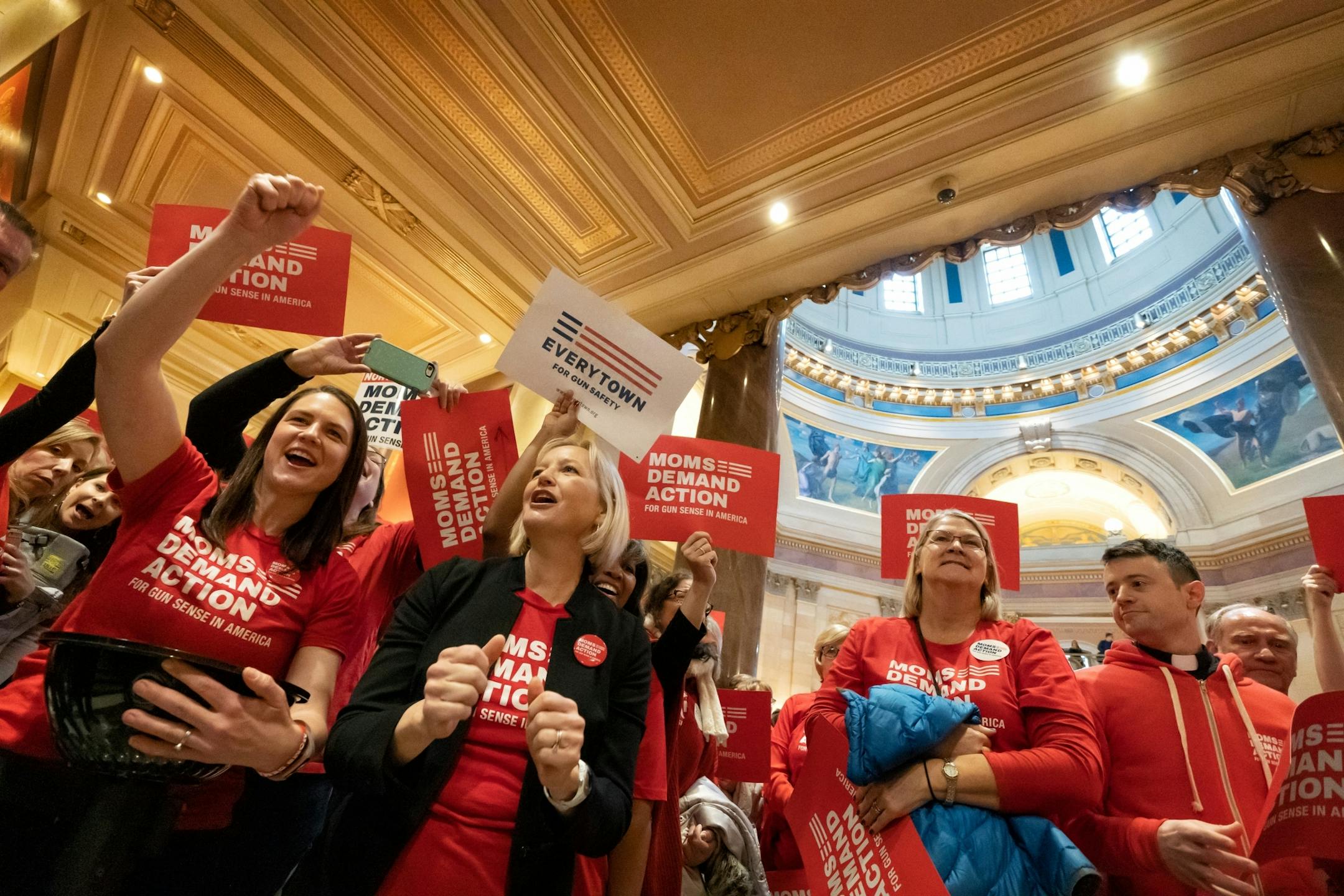 Moms Demand Action for Gun Sense in America in front of the House Chamber as the group rallied for sensible gun laws.