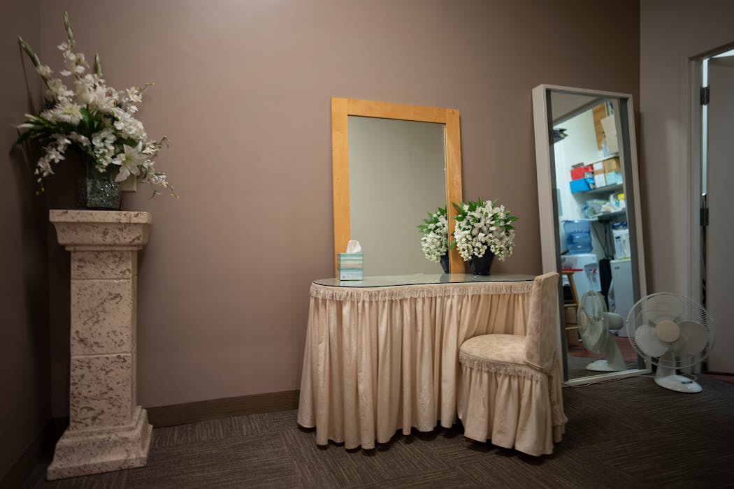 The bridal dressing room of Felicia Glass-Wilcox’s Chapel of Love at the Mall of America. She’s closing the chapel at the end of the month after 28 years.