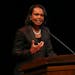 Condoleezza Rice early in her speech Thursday evening at Northrop Auditorium. ] JEFF WHEELER • jeff.wheeler@startribune.com Former Secretary of Stat