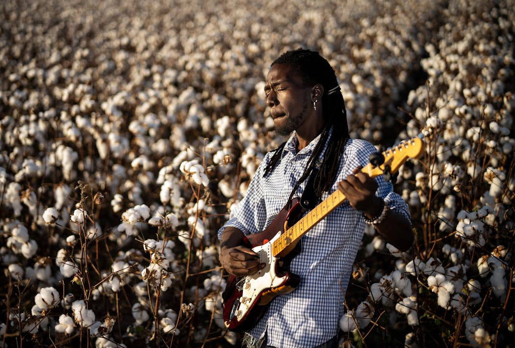 Arkansas bluesman Akeem Kemp ventured into a Clarksdale cotton field after performing at Pinetop Perkins Homecoming at the Shack Up Inn.
