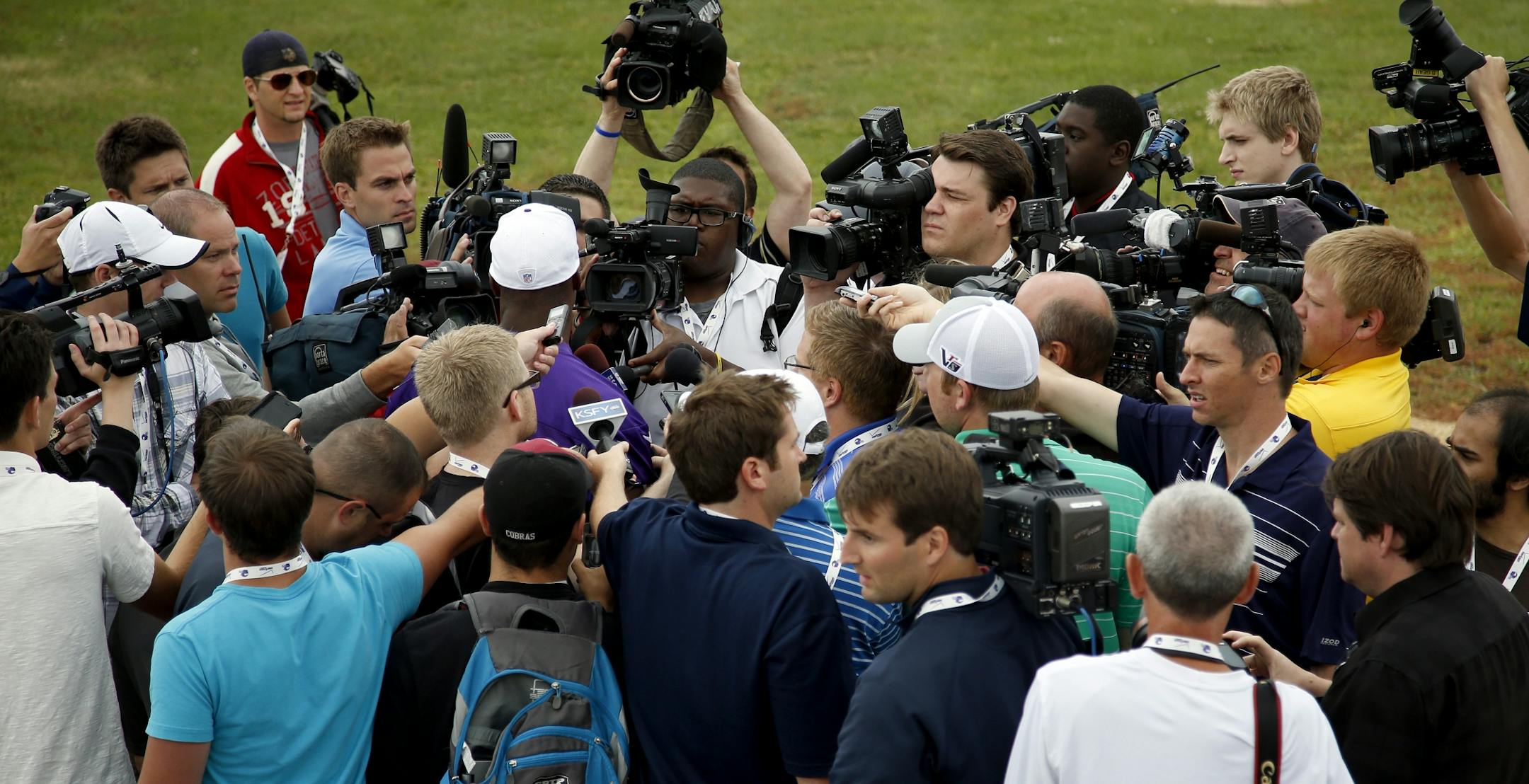 Minnesota Vikings running back Adrian Peterson (28) spoke with the media after the morning practice on Friday.