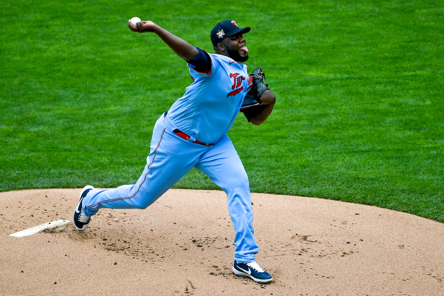 Minnesota Twins pitcher Michael Pineda throws against the Boston Red Sox during the first inning of a baseball game, Thursday, April 15, 2021, in Minneapolis. (AP Photo/Craig Lassig)