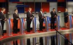 Republican presidential candidates John Kasich, Jeb Bush, Marco Rubio, Donald Trump, Ben Carson, Ted Cruz, Carly Fiorina and Rand Paul take the stage 