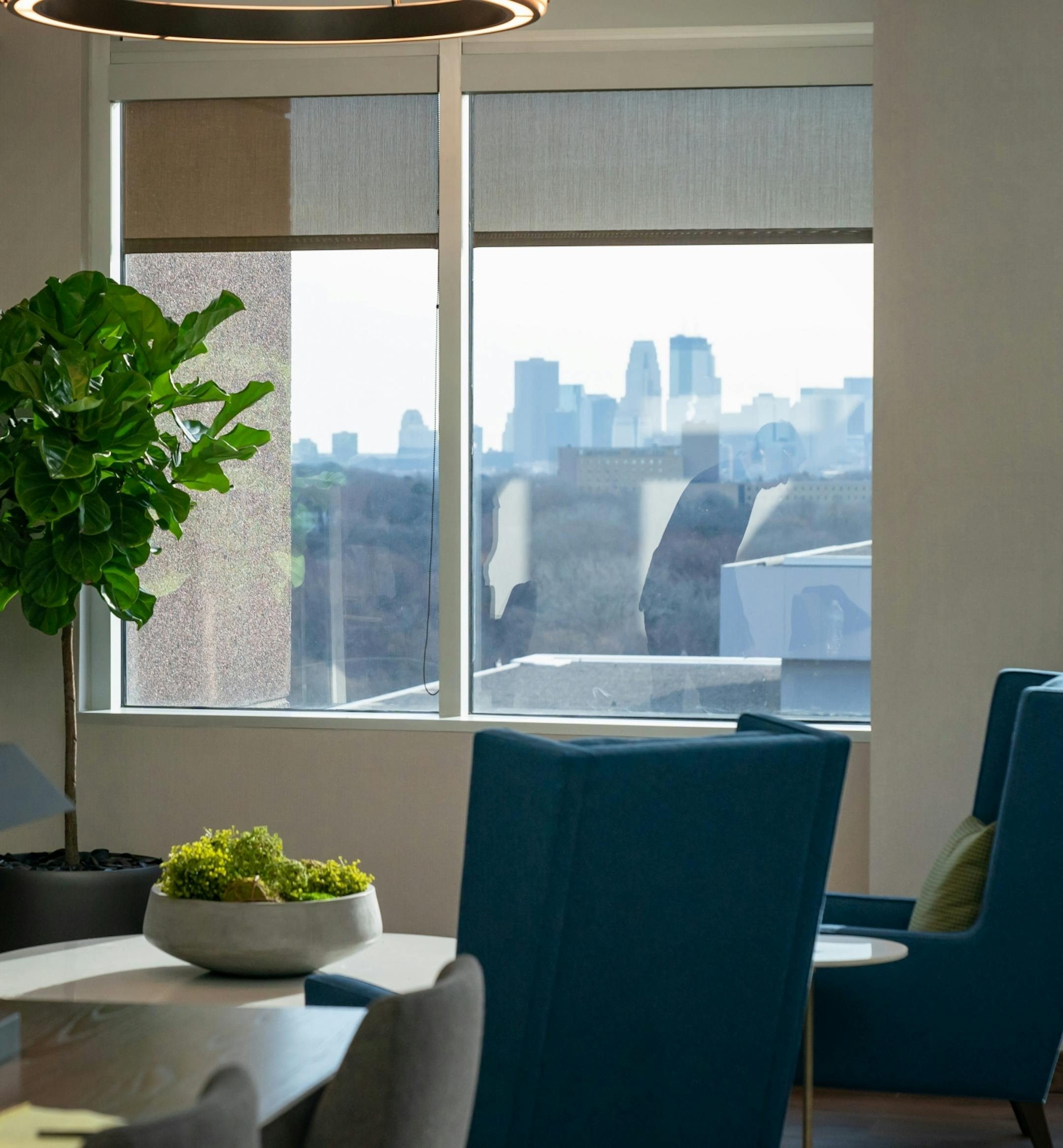 View of the Minneapolis skyline from Life Time Work.