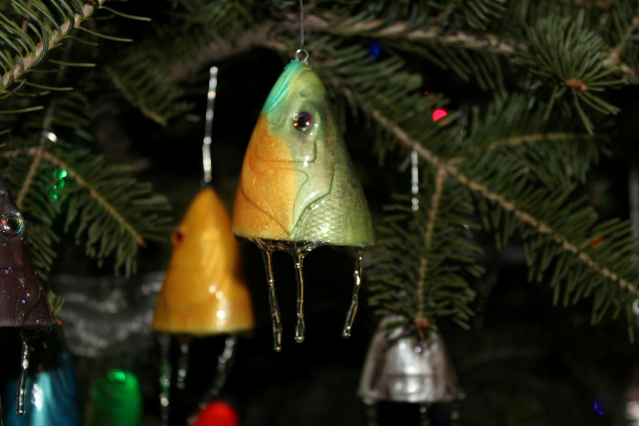 A fish-head Christmas ornament, made by Verndale High School students.
