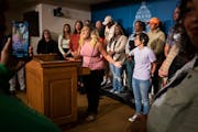 Toshira Garraway of Families Supporting Families Against Police Violence spoke at a news conference with a coalition of educators, parents, and advoca