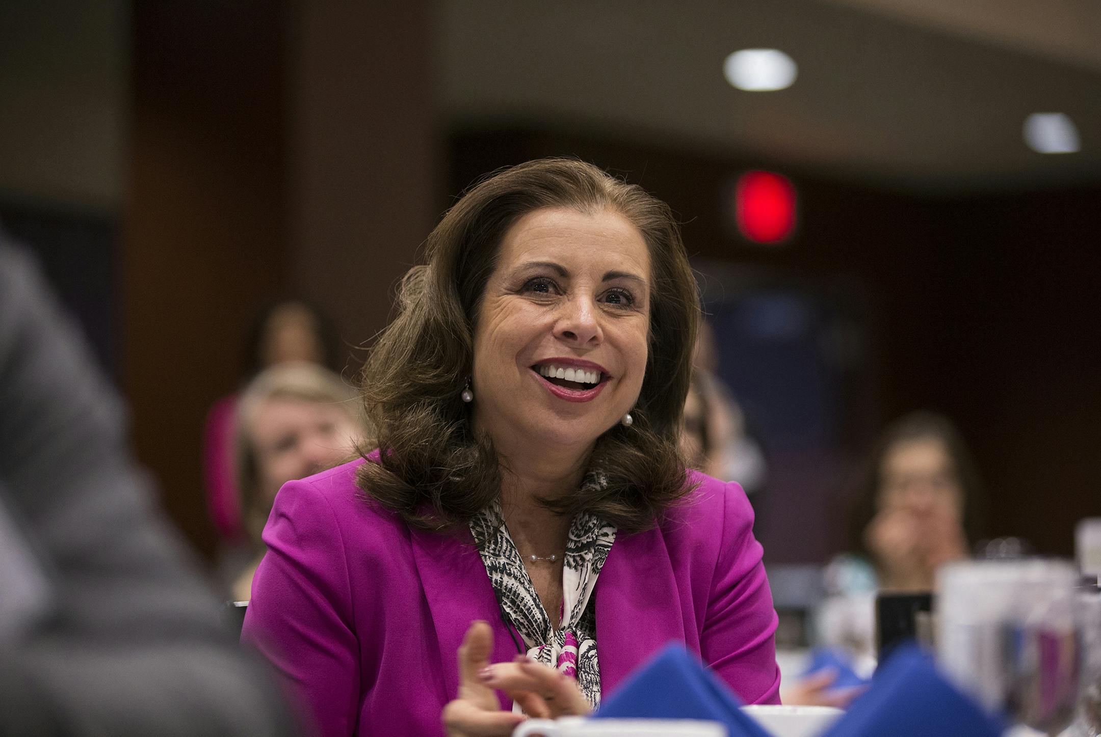 St. Paul Public Schools Superintendent Valeria Silva watches student performers before her State of the District address at University of St. Thomas in St. Paul on Thursday, January 29, 2015. ] LEILA NAVIDI leila.navidi@startribune.com / ORG XMIT: MIN1501291153157738 ORG XMIT: MIN1502241234563732