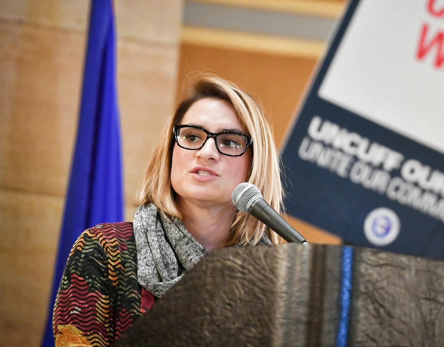 State Rep and candidate for Lt. Governor Peggy Flanagan spoke at the rally. She is also a member of the White Earth Band of Ojibwe. ] GLEN STUBBE &#x2022; glen.stubbe@startribune.com Monday, November 20, 2017 Mille Lacs Band Of Ojibwe host 'Un-Cuff Our Cops' rallyat the State Capitol to highlight what they say is a public safety crisis. The Mille Lacs Band of Ojibwe has filed a complaint in federal district court against Mille Lacs County, County Attorney Joseph Walsh and County Sheriff Brent Li