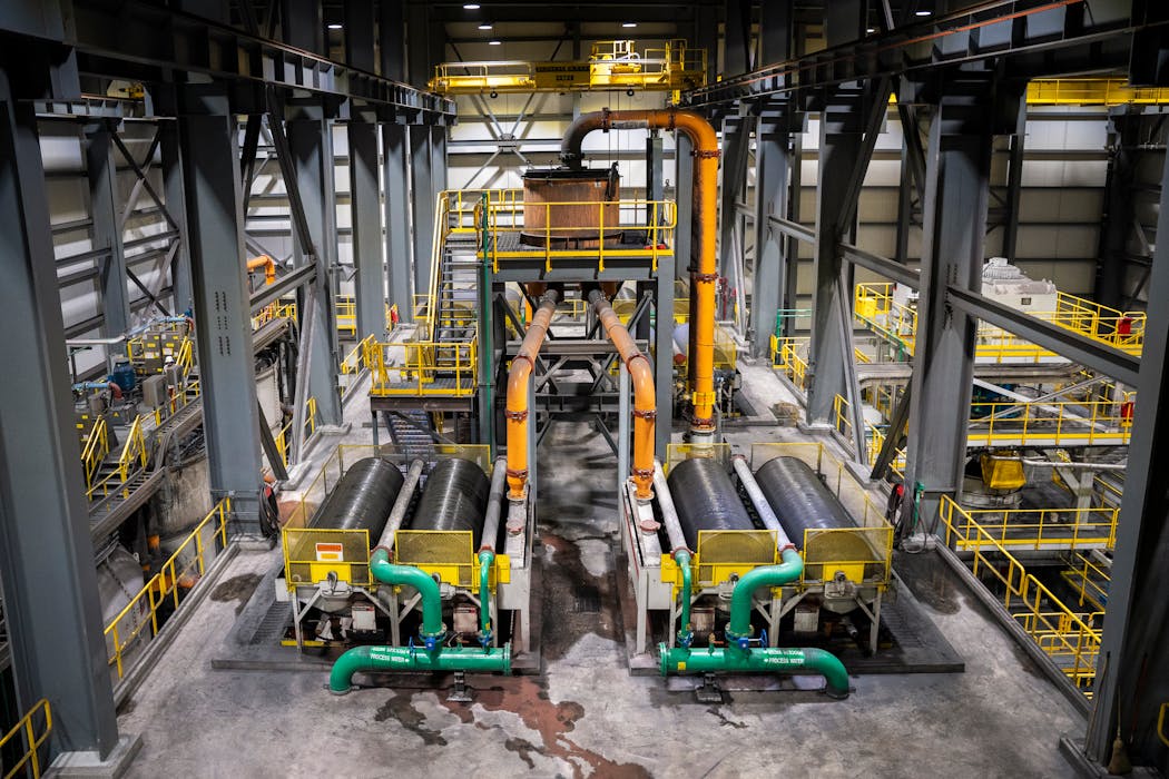 The newest machinery to create DR-grade iron pellets runs at U.S. Steel’s new Keetac DR-grade pellet plant on the Iron Range on Wednesday in Keewatin, Minn.