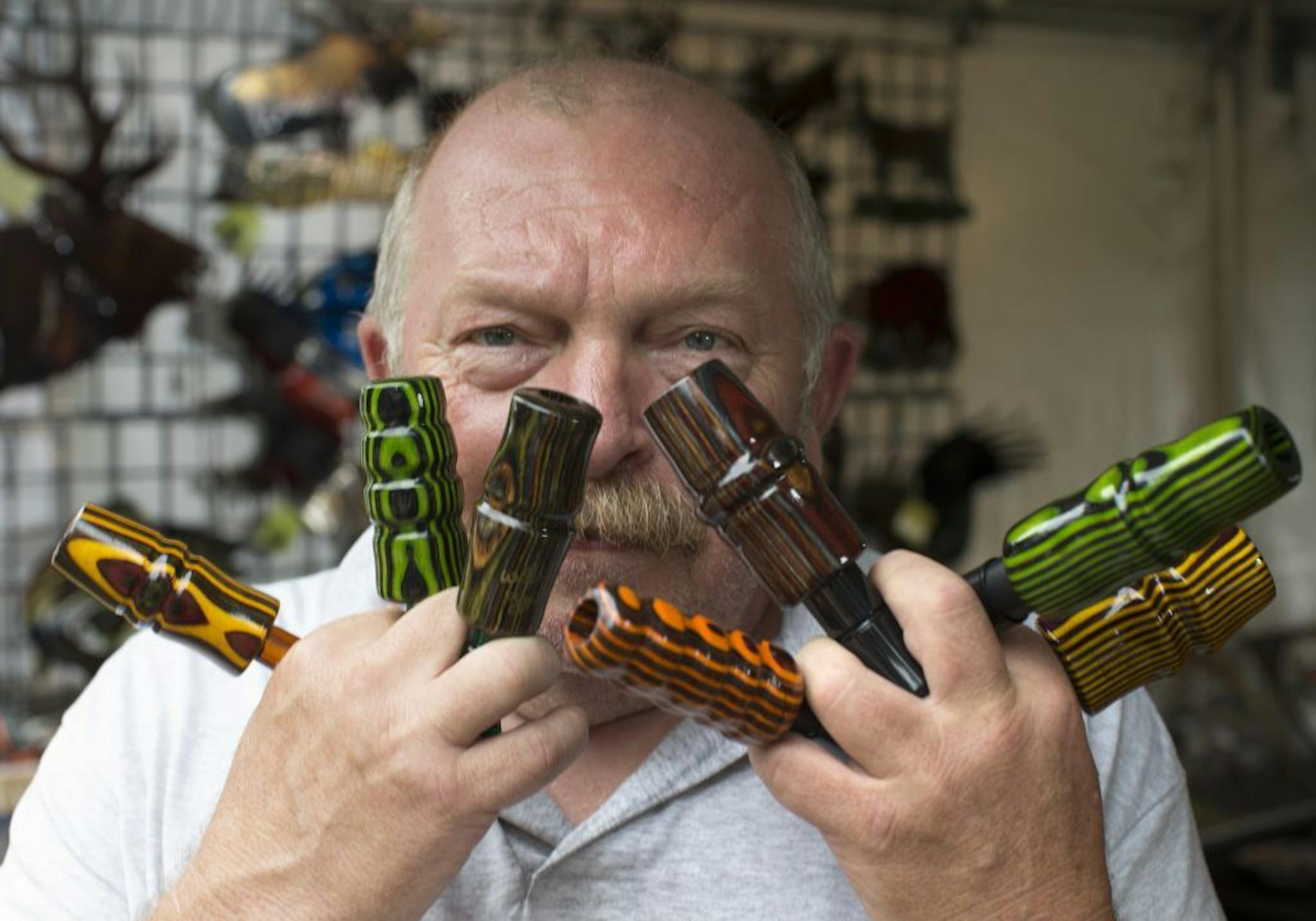 Wayne Benson, Wayne's Game Calls.    The 2015 Gamefair has developed from one big circus tent to a mini State fair atmosphere over its 34 years. We photographed a slice of the fair through the people that have attending this year, some who have been all 34 years.  [ PHOTO BY TOM WALLACE ' tom.wallace2@comcast.net   owfair081415: Game Fair