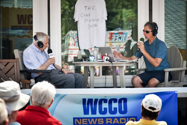 WCCO Radio's Chad Hartman interviews his dad Sid Hartman of the Star Tribune, at the State Fair in 2016.