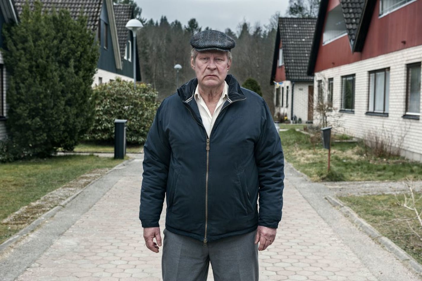 Rolf Lassgard in a scene from the movie "A Man Called Ove" directed by Hannes Holm.