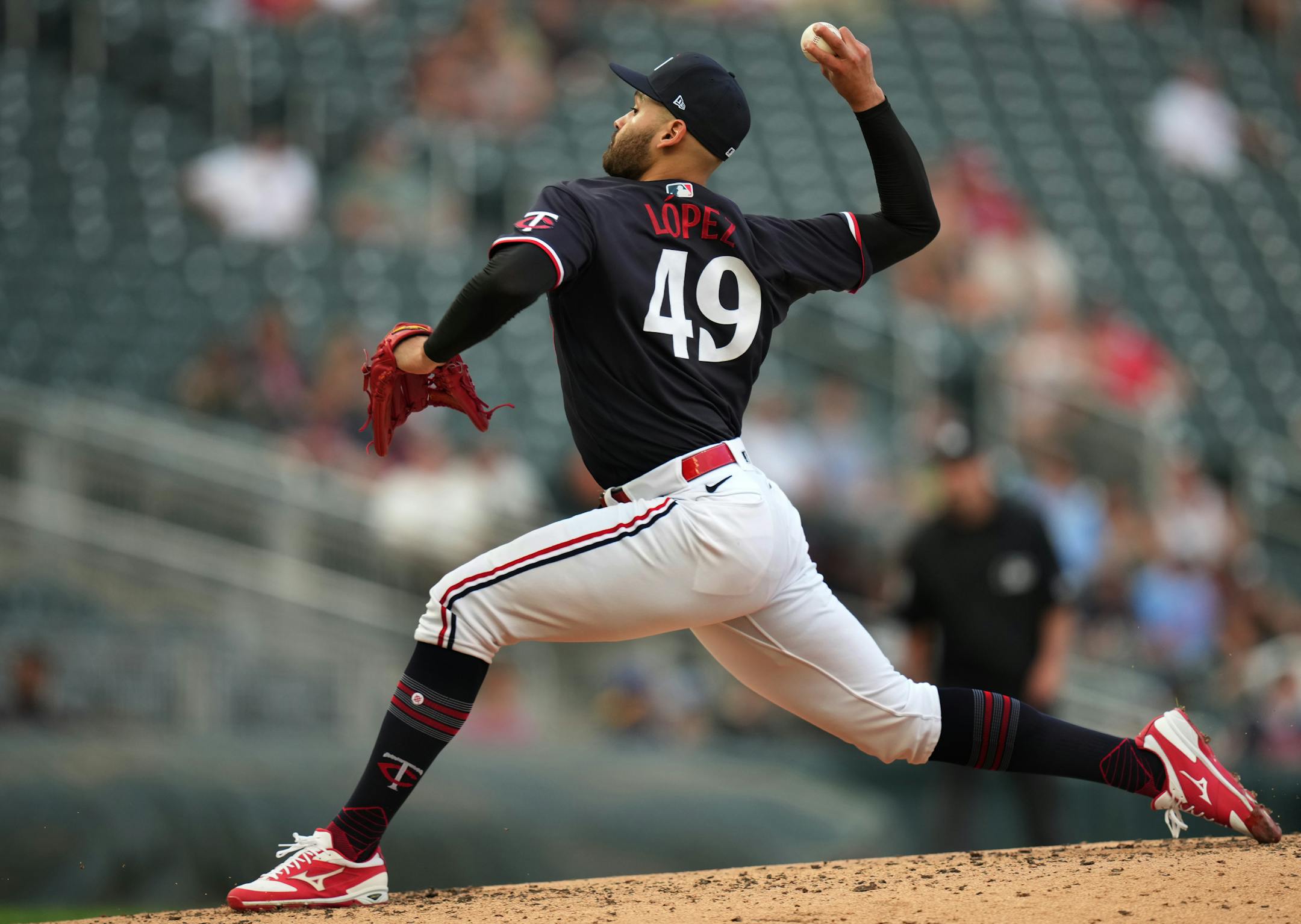 Minnesota Twins starting pitcher Pablo Lopez (49) starts the game in Minneapolis, Minn., on Thursday, June 1, 2023.