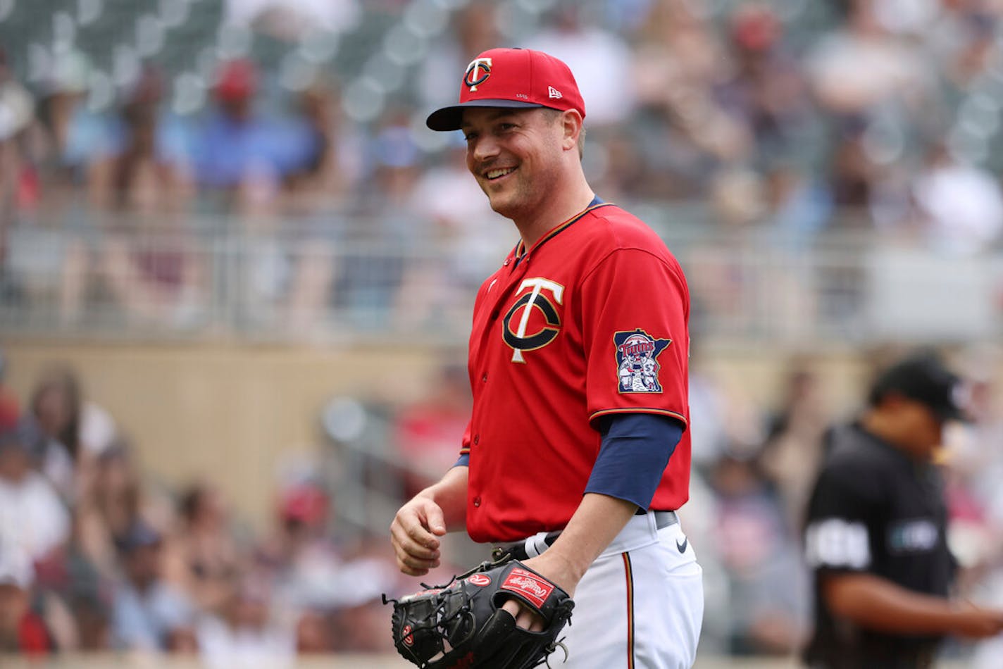 Minnesota Twins pitcher Joe Smith smiles during a game on May 15.