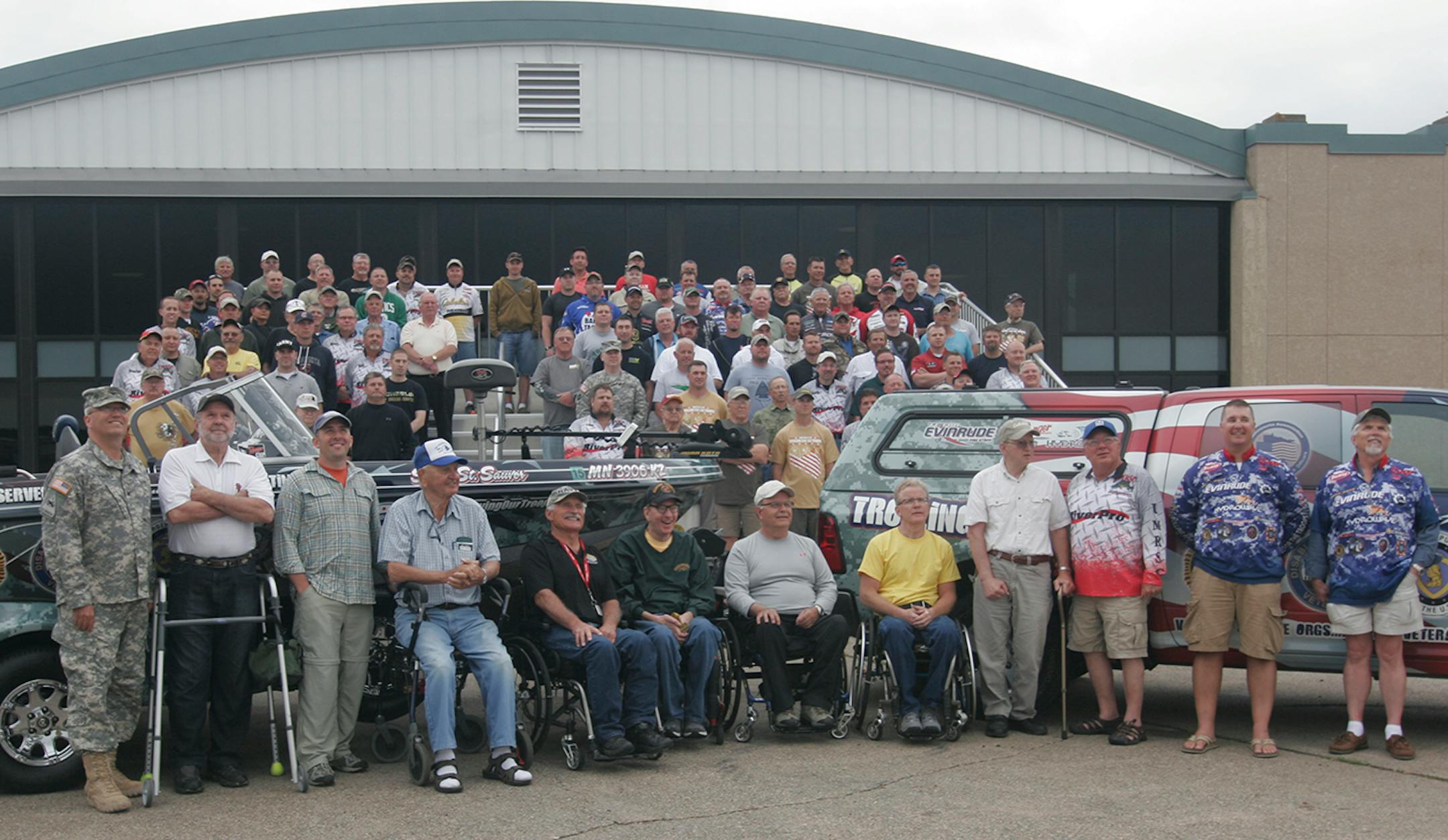 Participants in the fourth annual Trolling for the Troops event at Camp Ripley near Little Falls.