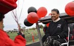 Longtime Central High School Principal Mary Mackbee was all smiles as she was driven off to a halftime ceremony in her honor Saturday. ] AARON LAVINSK