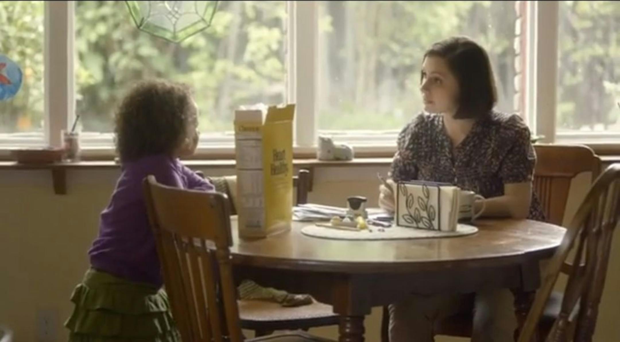 An undated screenshot of a General Mills commercial, which features a white mother and a black father. While the response to the ad has been overwhelmingly positive, there have been enough racist comments for the company to suspend commenting on YouTube. (Handout via The New York Times) -- NO SALES; FOR EDITORIAL USE ONLY WITH STORY SLUGGED ADS CHEERIOS RACE. ALL OTHER USE PROHIBITED.