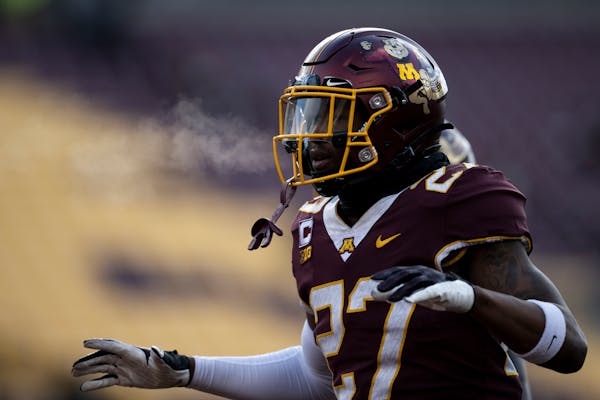 Safety Tyler Nubin warmed up before the Gophers’ game against Iowa last November.