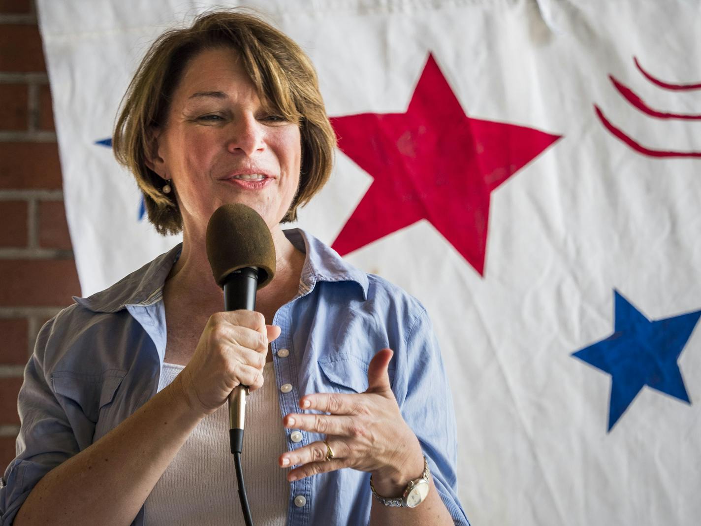 Sen. Amy Klobuchar (D-MN) speaks at the West Des Moines Democrats' annual 4th of July Picnic in Des Moines, Iowa. (Jack Kurtz/Zuma Press/TNS) ORG XMIT: 1354535