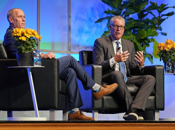 Ed Bastian, CEO of Delta Air Lines (right), was interviewed by Brian Ryks, CEO of the Metropolitan Airports Commission at the Airports Council Interna