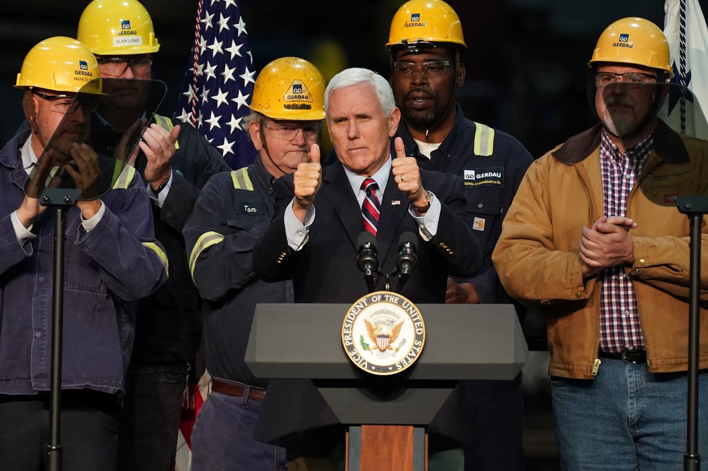 Vice President Mike Pence thanked the crowd Thursday in St. Paul after urging support for President Donald Trump's proposed replacement for the North American Free Trade Agreement.