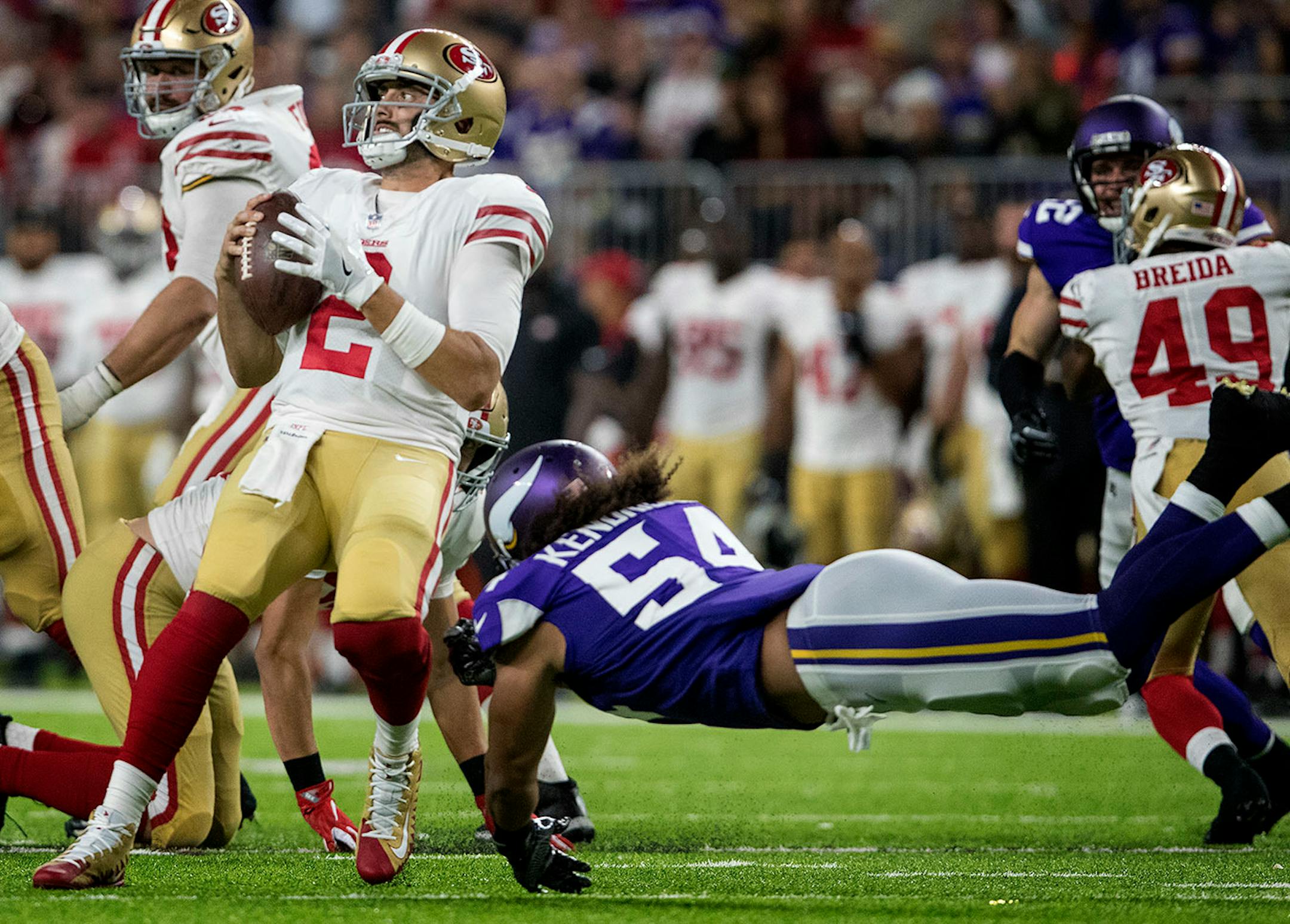 Eric Kendricks sacked Brian Hoyer in the second quarter.