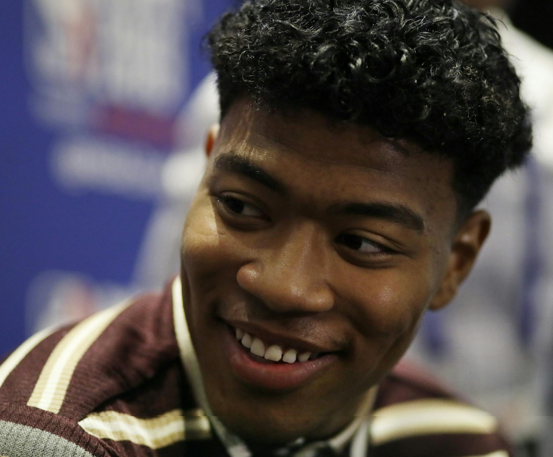 Rui Hachimura, a Gonzaga junior college basketball player from Japan, attends the NBA Draft media availability, Wednesday, June 19, 2019, in New York. The draft will be held Thursday, June 20. (AP Photo/Mark Lennihan)