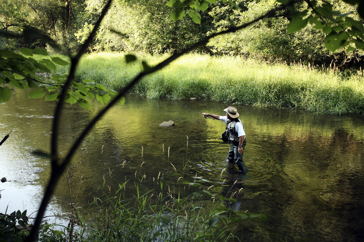 Majid Ahrar fishes for trout in the Whitewater River, which flows through Whitewater State Park near Elba, Minnesota. Ahrar was not aware that high pesticide levels have been found in the trout. (Brian Peterson/Minneapolis Star Tribune/MCT) ORG XMIT: MIN2015122310250714