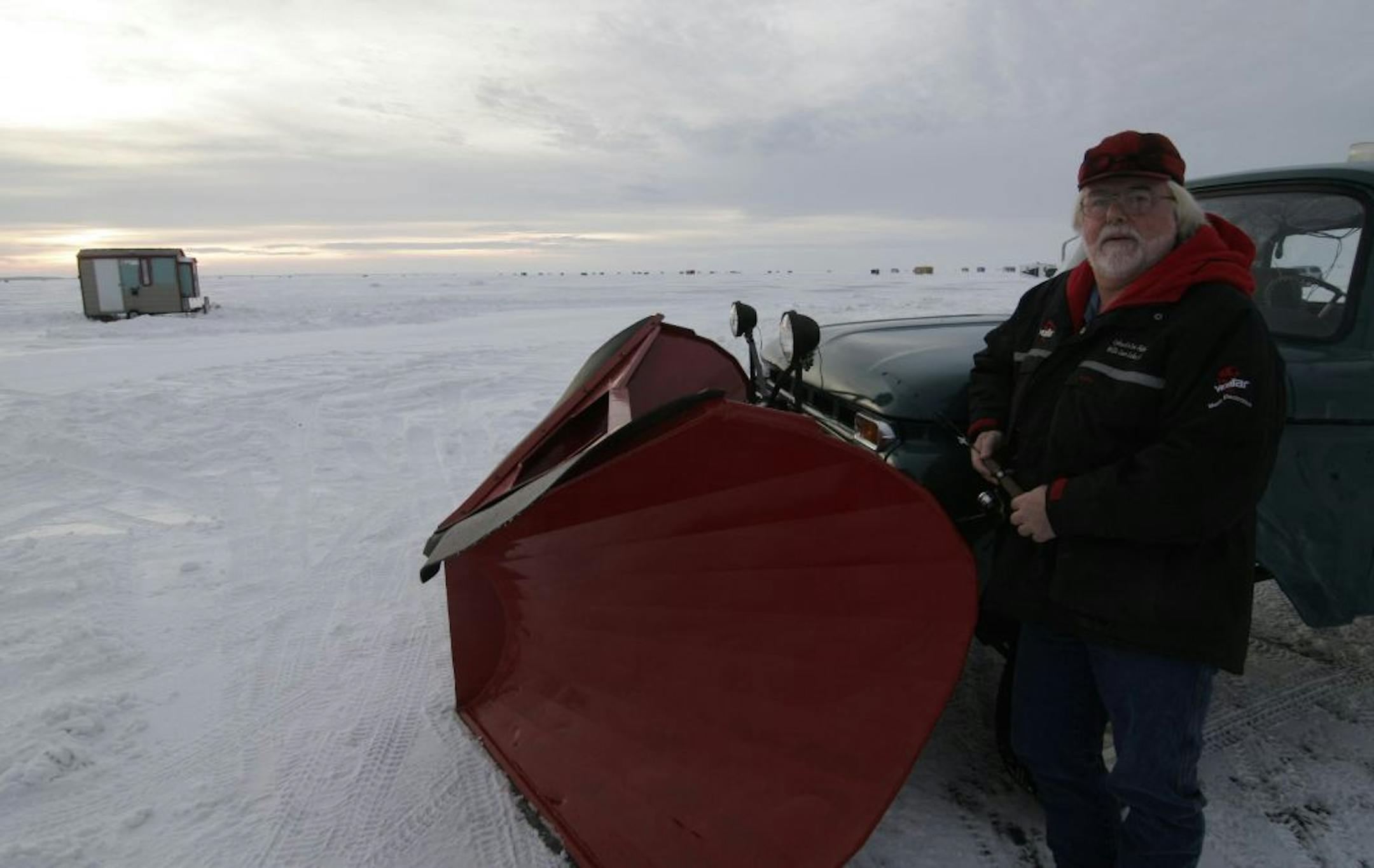 Eddy Lyback has been catering to ice anglers on Lake Mille Lacs since he was a kid in the 1960s. Lyback still uses a 1966 Ford pickup to clear roads on the lake.