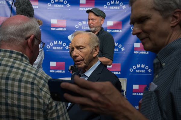 Former Sen. Joseph Lieberman (I-Conn.), shown in 2023 in New Hampshire after a ‘Common Sense’ Town Hall, an event sponsored by his bipartisan grou