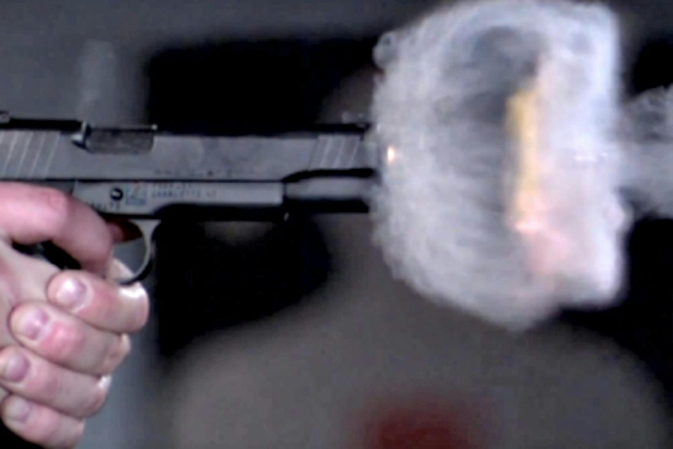 A slow-motion camera captures a gun firing on "Mythbusters."