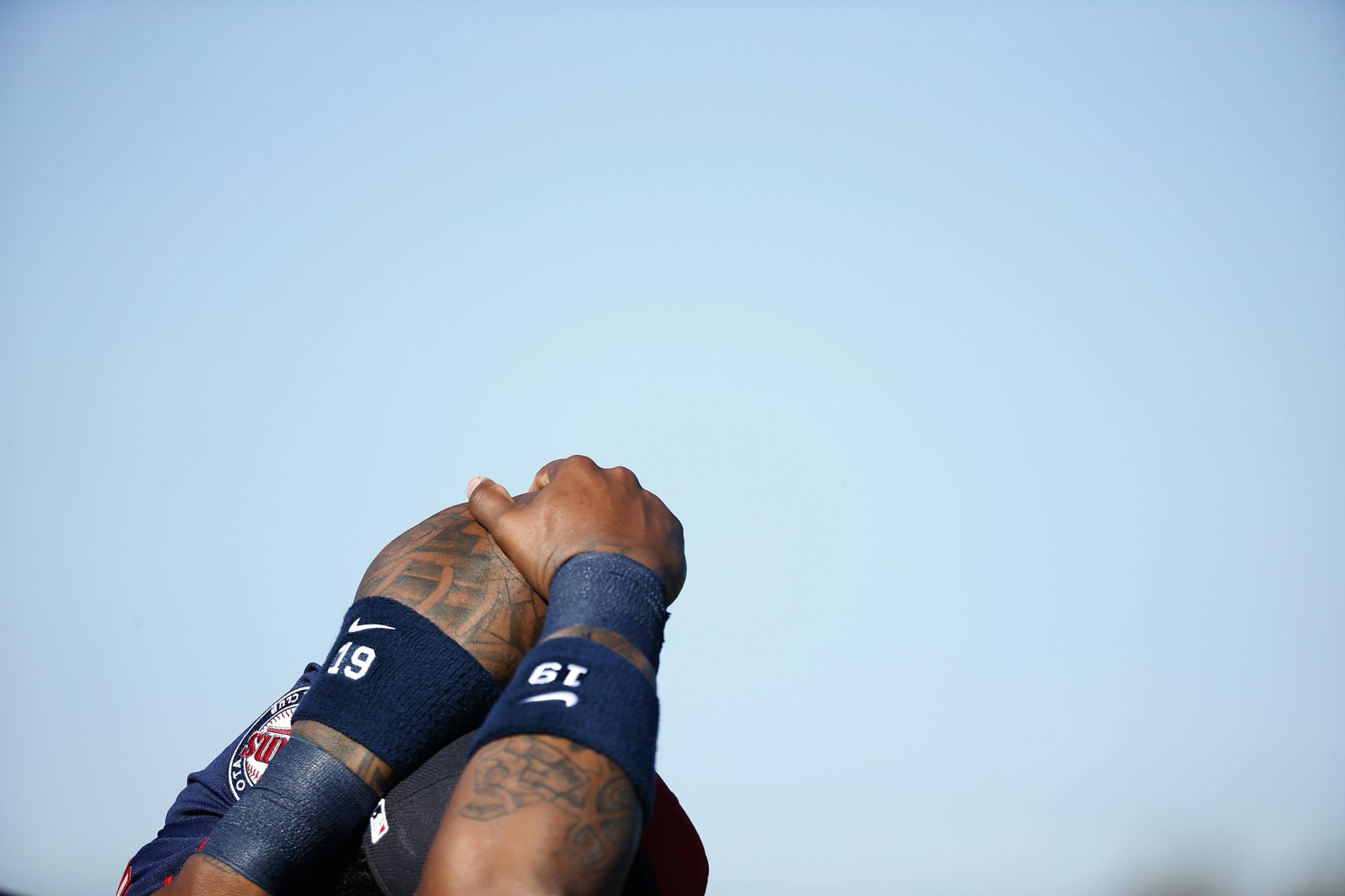 Minnesota Twins Kennys Vargas during team stretches on Sunday.