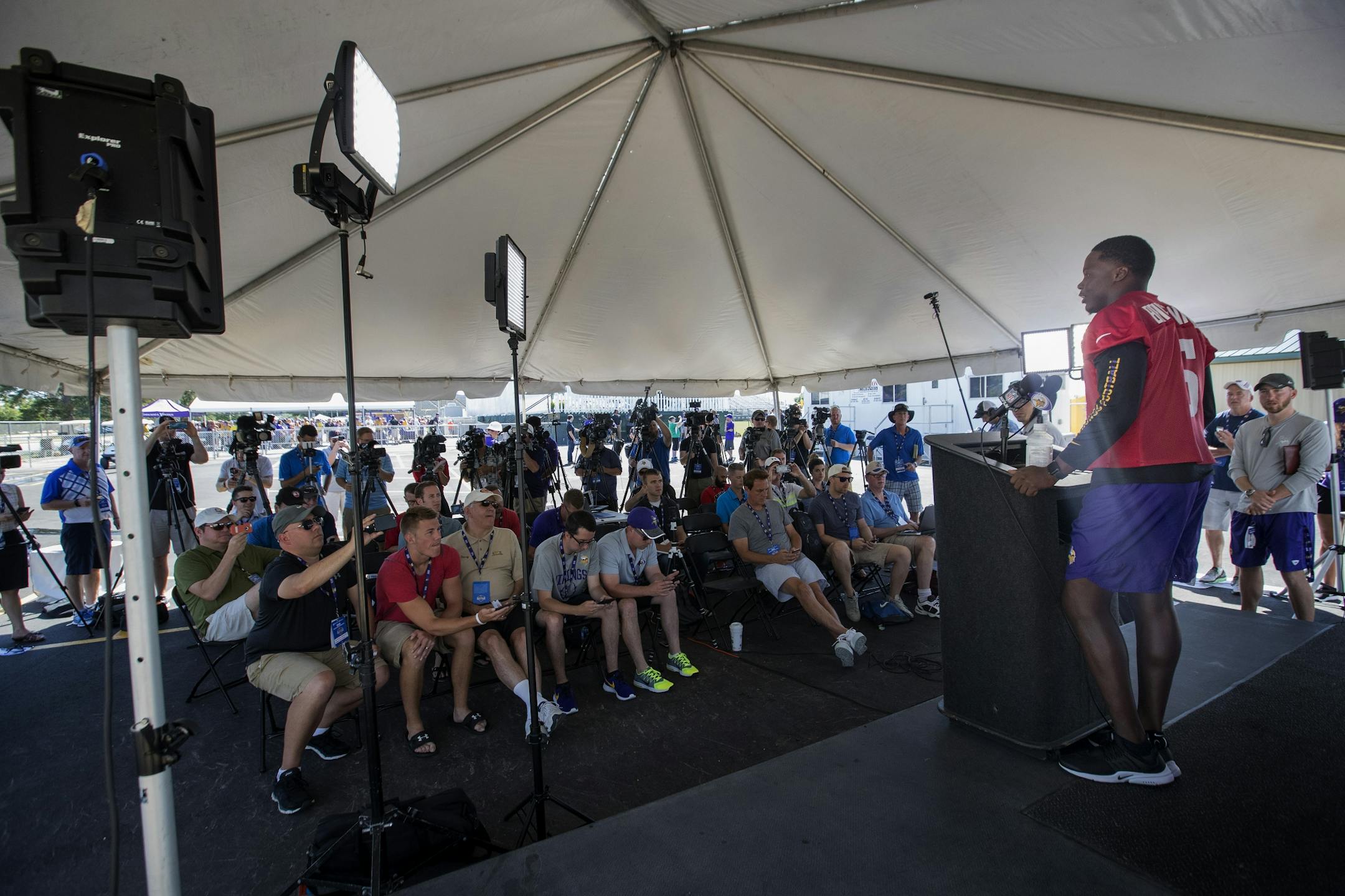 Minnesota Vikings quarterback Teddy Bridgewater conducted his first press conference since his injury.
