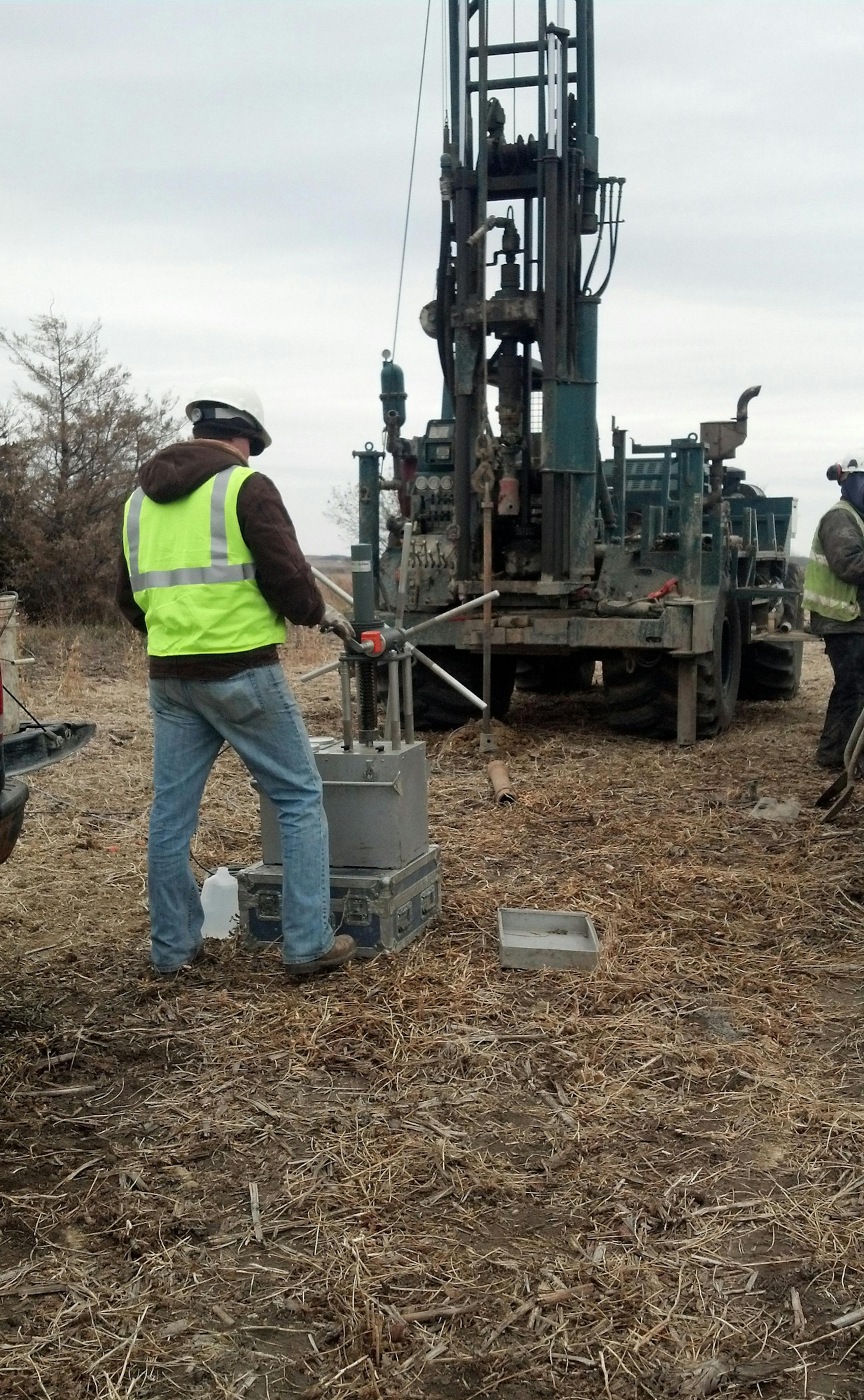 A Braun Intertec worker takes soil borings north of Alexandria for the CapX2020 transmission line from St. Cloud