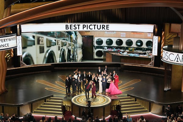 Daniel Scheinert speaks after “Everything Everywhere All at Once” won the award for best picture at the 95th Academy Awards at the Dolby Theatre i